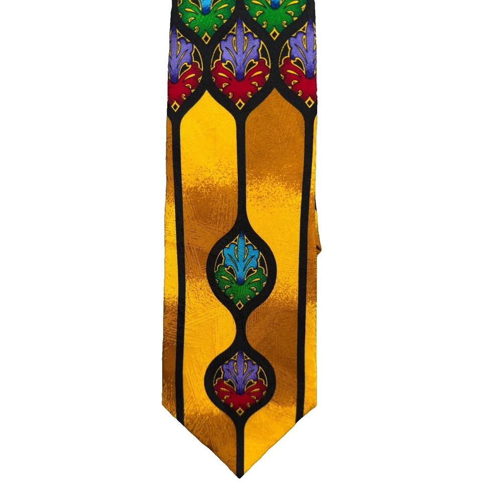 VTG Rush Limbaugh Tie Yellow Gold Multicolor Silk USA Made 90s Geometric